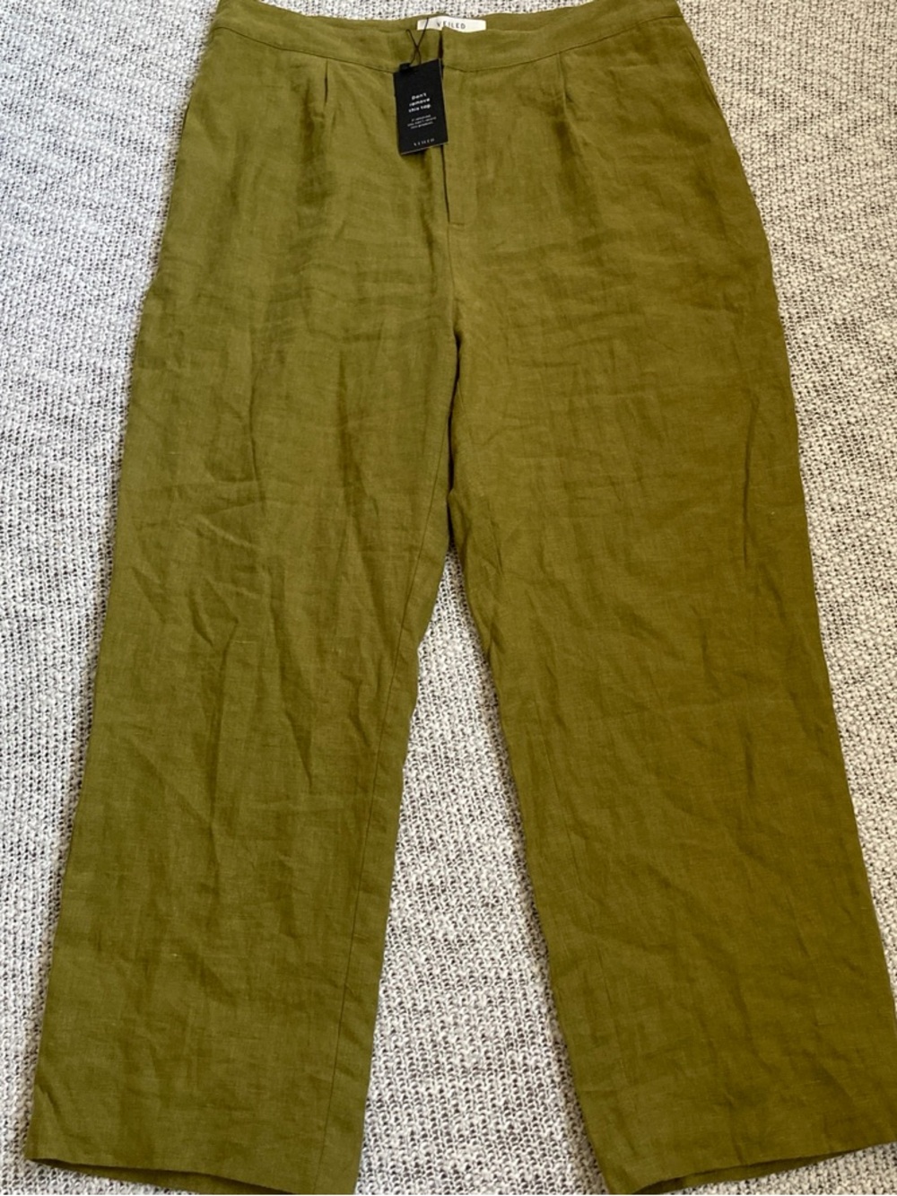 NWT Veiled Collection Olive Green Wide Leg Linen Trousers Pants Size XL Earthy
